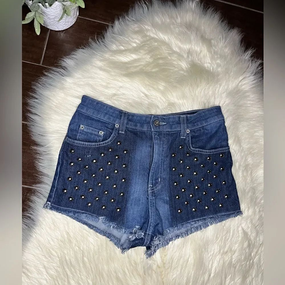 Carmar denim short shorts high waisted studded frayed hem  sz 29